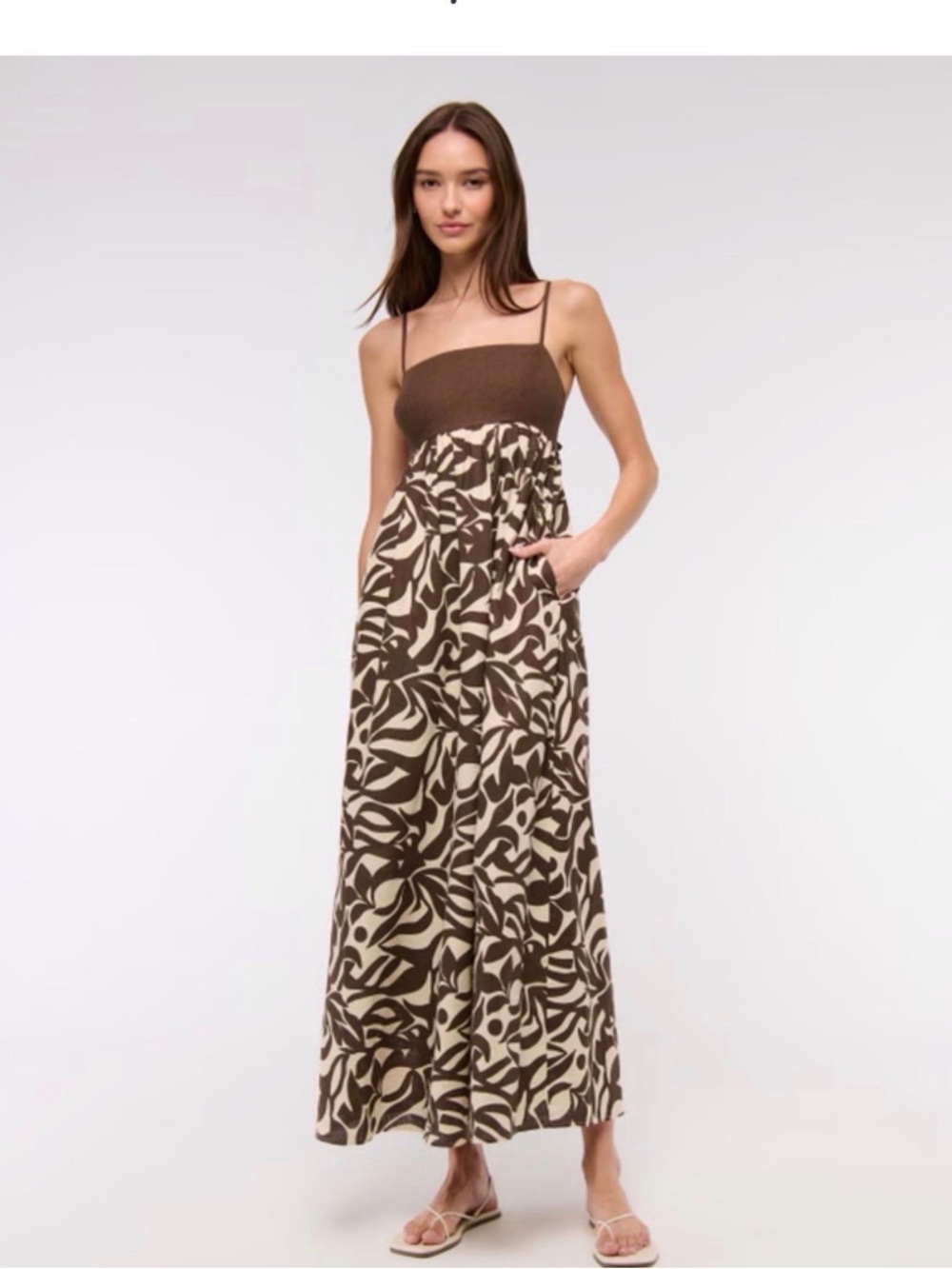 Abercrombie & Fitch Brown and Cream Printed Maxi Dress